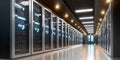 Futuristic Data Center Infrastructure Featuring Server Racks and Advanced Computing Technology Setup Royalty Free Stock Photo