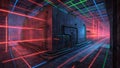 Futuristic Data Center Interior with Laser Grid Royalty Free Stock Photo