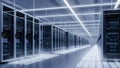 Futuristic Data Center Interior with Modern Server Racks and Neon Lighting Royalty Free Stock Photo