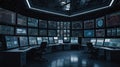 Futuristic Data Center with Multiple Computer Screens Royalty Free Stock Photo