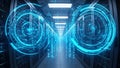 Futuristic Data Center with Neon Blue Circuits Royalty Free Stock Photo
