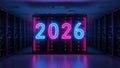 Futuristic Data Center with Neon 2026 Lighting Royalty Free Stock Photo