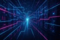 Futuristic Data Center with Neon Lights and Digital Connections Conveying Advanced Royalty Free Stock Photo