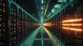 Futuristic Data Center with Pulsating Server Lights in Cinematic Perspective