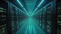 Futuristic Data Center with Pulsating Server Lights in Cinematic Perspective