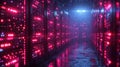 Futuristic Data Center with Rain and Red Lights Royalty Free Stock Photo