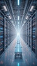 Futuristic Data Center with Server Racks and Autonomous Robots Royalty Free Stock Photo