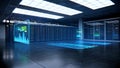 Futuristic data center with server racks and holographic displays showing server â AI Generated Illustration Royalty Free Stock Photo
