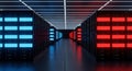 Futuristic Data Center Server Racks Illuminated with Blue and Red LED Lights technology Royalty Free Stock Photo