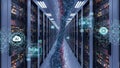 Futuristic Data Center Server Room with AI Network Visualization and Glowing Cables technology Royalty Free Stock Photo