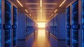 Futuristic Data Center Server Room with Blue LED Lights - Technology Cloud Computing Royalty Free Stock Photo