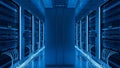 Futuristic Data Center Server Room with Blue Neon Lights Royalty Free Stock Photo