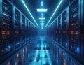 Futuristic Data Center Server Room with Cloud Computing Technology Royalty Free Stock Photo