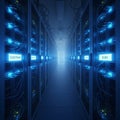 Futuristic Data Center Server Room With Glowing Lights and Storage Racks Royalty Free Stock Photo