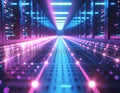 Data Center Server Room with Neon. Royalty Free Stock Photo