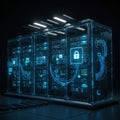 Futuristic Data Center Servers with Blue Glowing Lights Royalty Free Stock Photo