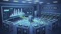 Futuristic Data Center with Servers and Large Display Screens Illustrating Data Flow and Network Connectivity Royalty Free Stock Photo