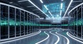 A futuristic data center showcasing advanced technology, glowing servers, and interactive holographic data displays. Royalty Free Stock Photo