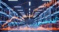 Futuristic data center showcasing financial growth and business intelligence analytics Royalty Free Stock Photo