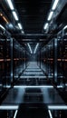 Futuristic Data Center with Sleek Server Rows and Dynamic Lighting