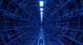Futuristic Data Center Tunnel with Blue Lighting in Modern Technology Facility Royalty Free Stock Photo