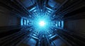 Futuristic Data Center Tunnel with Bright Blue Light in Technology Environment Royalty Free Stock Photo