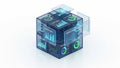 Futuristic Data Cube with Financial Charts and Analytics Displays technology Royalty Free Stock Photo