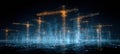Futuristic Data-Driven Construction Cranes in Cyber Grid Cityscape Royalty Free Stock Photo