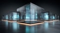 Futuristic data hub with glowing cubes: advanced technology, sleek design, modern Royalty Free Stock Photo