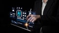 Futuristic Data Interaction with AI Agents Displaying Graphical Interface and Complex Data Processing in Modern Business Royalty Free Stock Photo