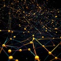 futuristic data network: abstract 3d rendering of connecting dots and lines on dark Background. Royalty Free Stock Photo