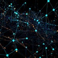 futuristic data network: abstract 3d rendering of connecting dots and lines on dark background . Royalty Free Stock Photo