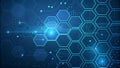 Futuristic Data Network Background with Glowing Hexagon Cells and Light Rays Royalty Free Stock Photo