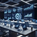 Futuristic Data Operations Hub Displaying Global Analytics and Interactive Dashboards Royalty Free Stock Photo