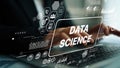 Futuristic Data Science Concept Featuring Hands on Keyboard and Visual Interfaces with Graphs, Charts and Analytics Royalty Free Stock Photo