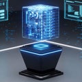 Futuristic Data Server Cube with Digital Interface Royalty Free Stock Photo