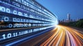 Futuristic Data Stream Capturing High-Speed Information Flow with Binary Code Overlay, Showcasing Technological Advancement and Royalty Free Stock Photo