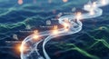 Futuristic data stream flowing through a digital network landscape Royalty Free Stock Photo