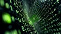 Futuristic Data Stream with Glowing Green Processor Chip and Binary Code Royalty Free Stock Photo