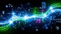 Futuristic data stream with neon lights and binary code Royalty Free Stock Photo