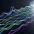 Futuristic Data Stream Visualization: Vibrant Wavy Lines with Luminous Dots on a Dark Grid, Symbolizing Digital Information and Royalty Free Stock Photo
