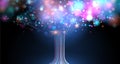 Futuristic data tree with glowing multi-color particles. Neural network, AI, big data science concept. Digital technology for Royalty Free Stock Photo