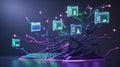 Futuristic Data Tree with Keyboard: Digital Network and Storage Visualization