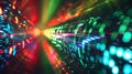 Futuristic data tunnel with glowing lights and abstract geometric patterns background Royalty Free Stock Photo