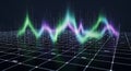 Futuristic Data Visualization Abstract Network Grid with Green and Purple Aurora Waves Royalty Free Stock Photo
