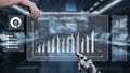 Futuristic Data Visualization and Analytics Interface with Robotic Hand Touching Graphs in a High-Tech Environment Royalty Free Stock Photo