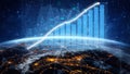 Futuristic Data Visualization Concept Over Earth Showing Rising Graph and Connectivity Indicating Growth in Technology Royalty Free Stock Photo