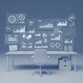 Futuristic data visualization dashboard on a modern desk with charts and graphs Royalty Free Stock Photo