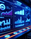 Futuristic Data Visualization Display with Complex Graphs and Interactive Interface Royalty Free Stock Photo