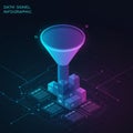 Futuristic data visualization featuring a large, glowing funnel in Royalty Free Stock Photo